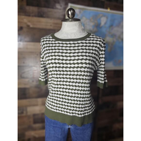 Liz Claiborne White/Green Knit T Shirt Size XL - Picture 1 of 3
